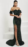 Strapless Sweetheart Sequined Illusion Slit Beaded Lace-Up Mesh Sheath Puff Sleeves Sleeves Fall Corset Natural Waistline Sheath Dress/Evening Dress with a Brush/Sweep Train