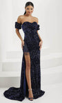 Strapless Sweetheart Sheath Slit Beaded Illusion Mesh Sequined Lace-Up Puff Sleeves Sleeves Fall Corset Natural Waistline Sheath Dress/Evening Dress with a Brush/Sweep Train