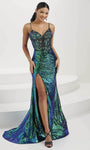 Sexy V-neck Sheer Wrap Sequined Open-Back Beaded Applique Slit Bandeau Neck Plunging Neck Spaghetti Strap Corset Natural Waistline Sheath Floral Print Sheath Dress/Evening Dress with a Brush/Sweep Tra