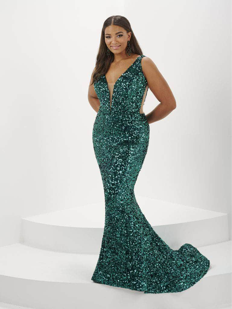 Tiffany Designs 16132 - Allover Sequin V-Neck Evening Gown
