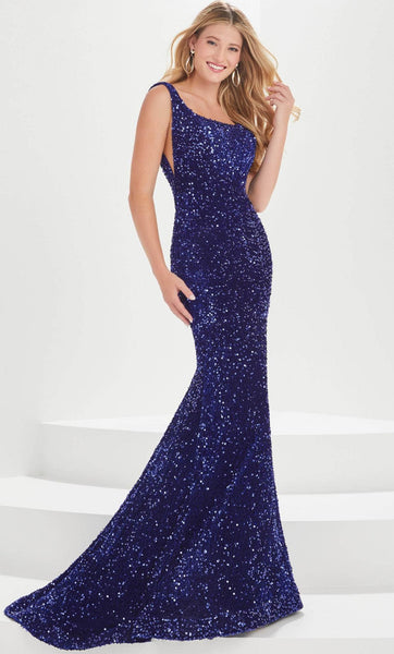 Mermaid Square Neck One Shoulder Glittering Open-Back Illusion Back Zipper Sequined Fitted Floor Length Velvet Natural Waistline Evening Dress/Prom Dress with a Brush/Sweep Train