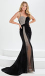 Sexy V-neck Sleeveless Velvet Asymmetric Sheer Beaded Back Zipper Fitted Sweetheart Sheath Natural Waistline Sheath Dress/Prom Dress with a Brush/Sweep Train