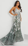 V-neck Plunging Neck Two-Toned Geometric Print Sequined Lace-Up Back Zipper Fitted Sleeveless Spaghetti Strap Mermaid Natural Waistline Evening Dress/Prom Dress with a Brush/Sweep Train