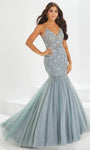 V-neck Tulle Mermaid Beaded Back Zipper Fitted Natural Waistline Sleeveless Spaghetti Strap Evening Dress/Prom Dress