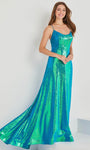 A-line Fitted Back Zipper Sequined Sleeveless Spaghetti Strap Natural Waistline Mermaid Scoop Neck Prom Dress