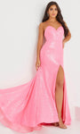 Sexy Sheath Plunging Neck Sweetheart Sequined Backless Back Zipper Wrap Slit Natural Waistline Sleeveless Spaghetti Strap Sheath Dress/Prom Dress with a Brush/Sweep Train