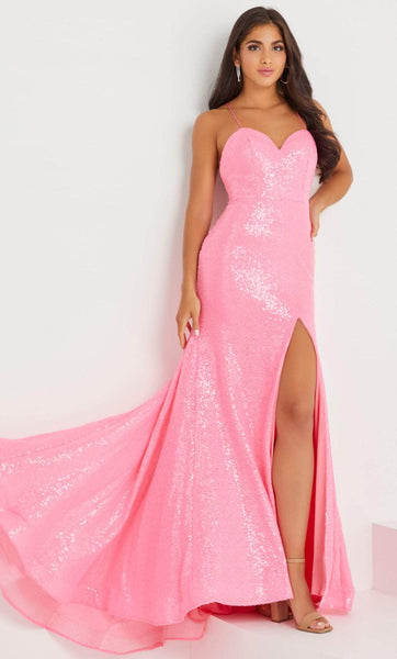 Sexy Sleeveless Spaghetti Strap Plunging Neck Sweetheart Wrap Sequined Slit Back Zipper Backless Natural Waistline Sheath Sheath Dress/Prom Dress with a Brush/Sweep Train