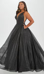 A-line V-neck Tulle Natural Waistline Sleeveless Back Zipper Fitted Mesh Open-Back Prom Dress with a Brush/Sweep Train