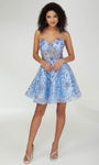 A-line Short Sequined Applique Sheer Sweetheart Spaghetti Strap Corset Natural Waistline Homecoming Dress