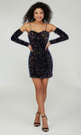 Back Zipper Sequined Short Velvet Sweetheart Long Sleeves Spaghetti Strap Natural Waistline Sheath Sheath Dress/Homecoming Dress