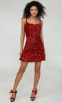 Sophisticated A-line Fitted Open-Back Back Zipper Sequined Cocktail Short Natural Waistline Scoop Neck Square Neck Flutter Sleeves Spaghetti Strap Velvet Homecoming Dress