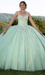 Sweetheart Tulle Floral Print Sleeveless Crystal Embroidered Lace-Up Beaded Vintage Natural Waistline Ball Gown Dress with a Brush/Sweep Train