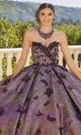 Tall V-neck Natural Waistline Floral Print Sweetheart Off the Shoulder Lace-Up Beaded Crystal Ball Gown Dress