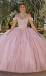 V-neck Tulle Natural Waistline Cold Shoulder Sleeves Off the Shoulder Full-Skirt General Print Crystal Lace-Up Glittering Beaded Ball Gown Dress With a Bow(s) and Rhinestones