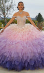 Sweetheart Tulle Off the Shoulder Corset Natural Waistline Lace-Up Beaded Crystal Ball Gown Dress With Ruffles