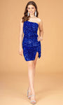 Sexy Sophisticated Velvet Cocktail Short Natural Waistline Sheath One Shoulder Sleeveless Spaghetti Strap Asymmetric Open-Back Slit Back Zipper Sequined Sheath Dress