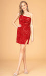 Sexy Sophisticated Sheath Asymmetric Back Zipper Slit Open-Back Sequined Velvet Natural Waistline Cocktail Short One Shoulder Sleeveless Spaghetti Strap Sheath Dress