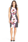 Modest Sleeveless Sheath Natural Waistline Above the Knee Floral Print Jeweled Neck Back Zipper Sheath Dress