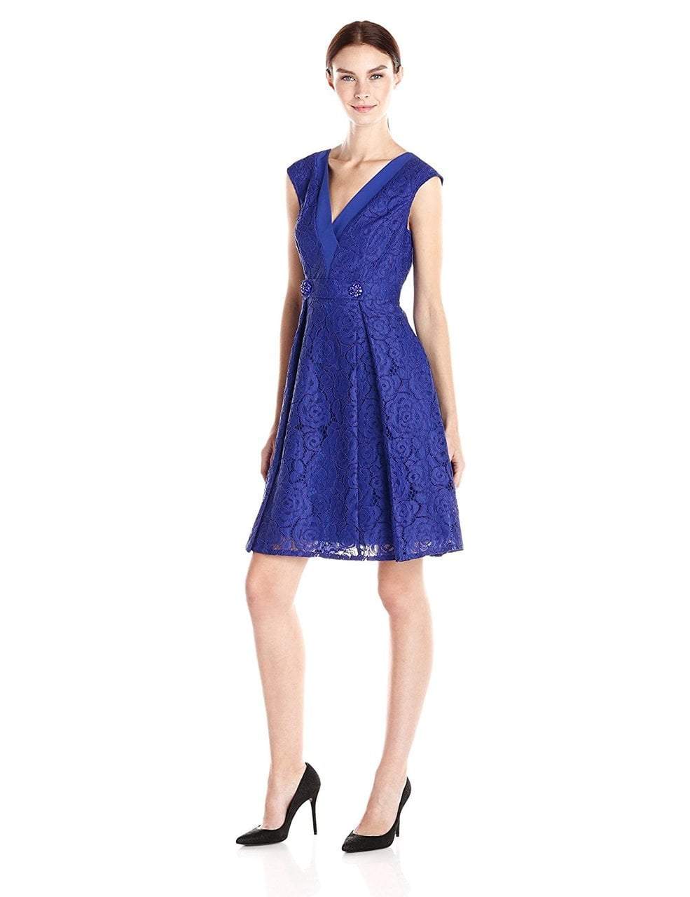 Adrianna Papell - 14251870 Lace V-Neck A-Line Dress
