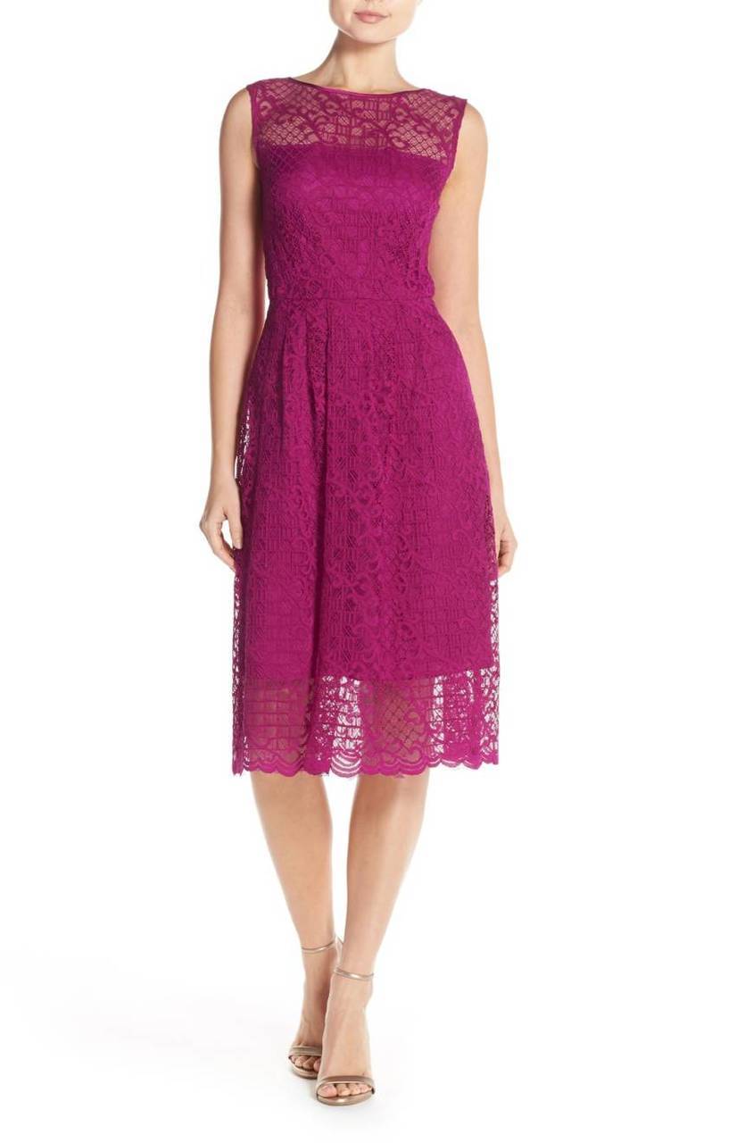 Adrianna Papell - 15250960 Bateau Neck Flare Lace Dress
