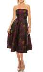 A-line Strapless Straight Neck Pocketed Natural Waistline Floral Print Tea Length Dress