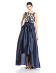 Embroidered Mesh Natural Waistline Bateau Neck High-Low-Hem Floral Print Sleeveless Evening Dress/Party Dress With a Bow(s) and a Sash