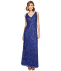 Sophisticated V-neck Floor Length Sleeveless Sheath Natural Waistline Open-Back Mesh Sequined Cutout Sheath Dress