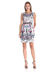 Cocktail Short Bateau Neck Sheath Pleated Back Zipper V Back Floral Print Natural Waistline Sleeveless Sheath Dress