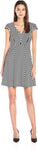 A-line V-neck Cap Sleeves Cocktail Above the Knee Natural Waistline Striped Print V Back Fitted Back Zipper Party Dress