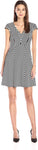 A-line V-neck Striped Print Cocktail Above the Knee Natural Waistline Cap Sleeves V Back Fitted Back Zipper Party Dress