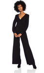 V-neck Natural Waistline Jersey Floor Length Bishop Sleeves Ruched Back Zipper Jumpsuit