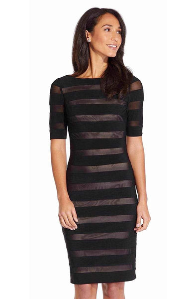 Jersey Sheath 3/4 Sleeves Natural Waistline Above the Knee Fitted Back Zipper Bateau Neck Two-Toned Striped Print Sheath Dress/Evening Dress