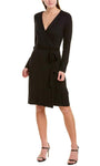 A-line V-neck Jersey Above the Knee Natural Tie Waist Waistline Long Sleeves Self Tie Faux Wrap Dress With a Sash