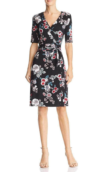 V-neck Short Sleeves Sleeves Tie Waist Waistline Floral Print Faux Wrap Short Sheath Sheath Dress