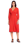 A-line V-neck Natural Waistline 3/4 Long Sleeves Ruched Polyester Tea Length Dress