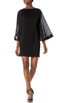 Sheer V Back Fitted Back Zipper Natural Waistline Sheer Long Sleeves Sheath Above the Knee Bateau Neck Sheath Dress