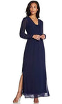 V-neck Long Sleeves Sheath Floor Length Pleated Slit Sheer Illusion Faux Wrap Elasticized Natural Waistline Sheath Dress