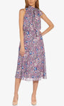 Halter Natural Waistline Sheath Keyhole Self Tie Floral Print Sleeveless Tea Length Sheath Dress