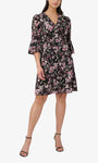 A-line V-neck Bell Sleeves Above the Knee Empire Waistline Back Zipper Floral Print Dress