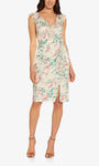 V-neck Natural Waistline Back Zipper Slit Floral Print Sleeveless Sheath Above the Knee Sheath Dress With Ruffles