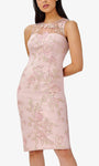 Above the Knee Sheath Embroidered Illusion Mesh Applique Fall Jeweled Neck Sleeveless Natural Waistline Sheath Dress