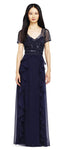 A-line V-neck Natural Waistline Sheer Peplum V Back Mesh Beaded Back Zipper 2010 Short Sleeves Sleeves Evening Dress With Ruffles