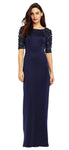 Sheath Bateau Neck Floor Length 2013 3/4 Sleeves Sequined Slit Back Zipper Natural Waistline Sheath Dress