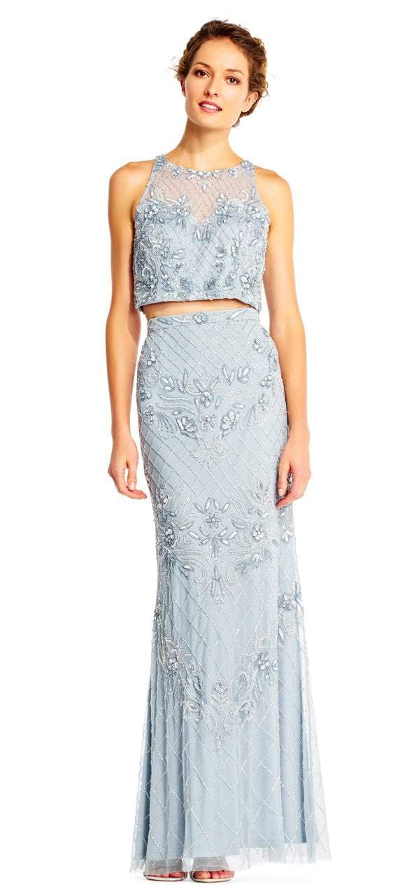 Adrianna Papell - AP1E201534 Beaded Halter Illusion Two Piece Gown
