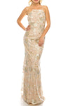 Floral Print Halter Fitted Sequined Sheath Sleeveless Natural Waistline Floor Length Sheath Dress