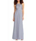 A-line Beaded Embroidered Sheer Keyhole Cutout Mesh Illusion Gathered Tulle Sweetheart Sleeveless Dress by Adrianna Papell