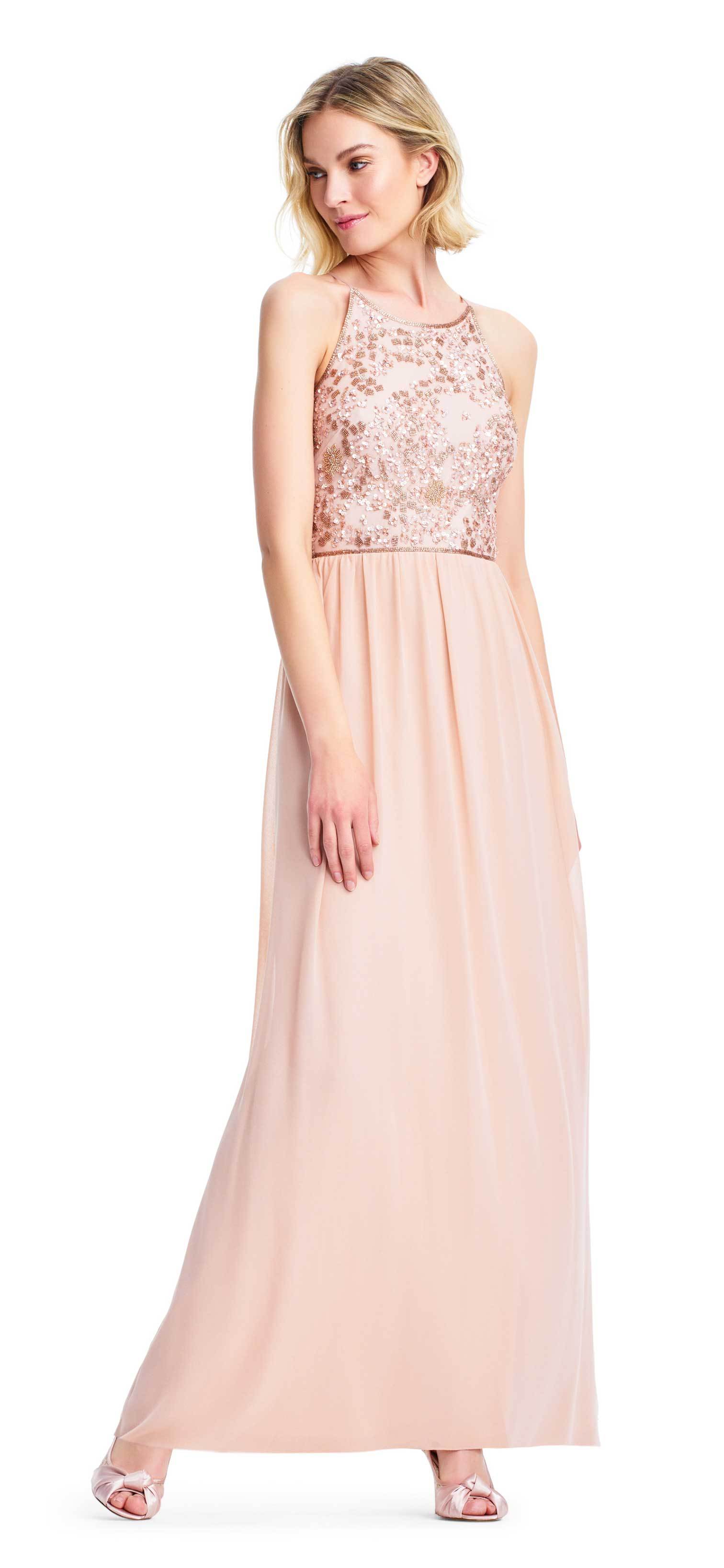 Adrianna Papell - AP1E203111 Bedazzled Halter Chiffon A-line Dress
