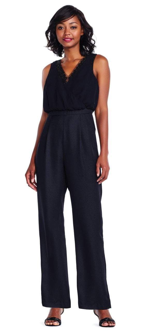 Adrianna Papell - AP1E203142 Beaded V-neck Chiffon Jumpsuit
