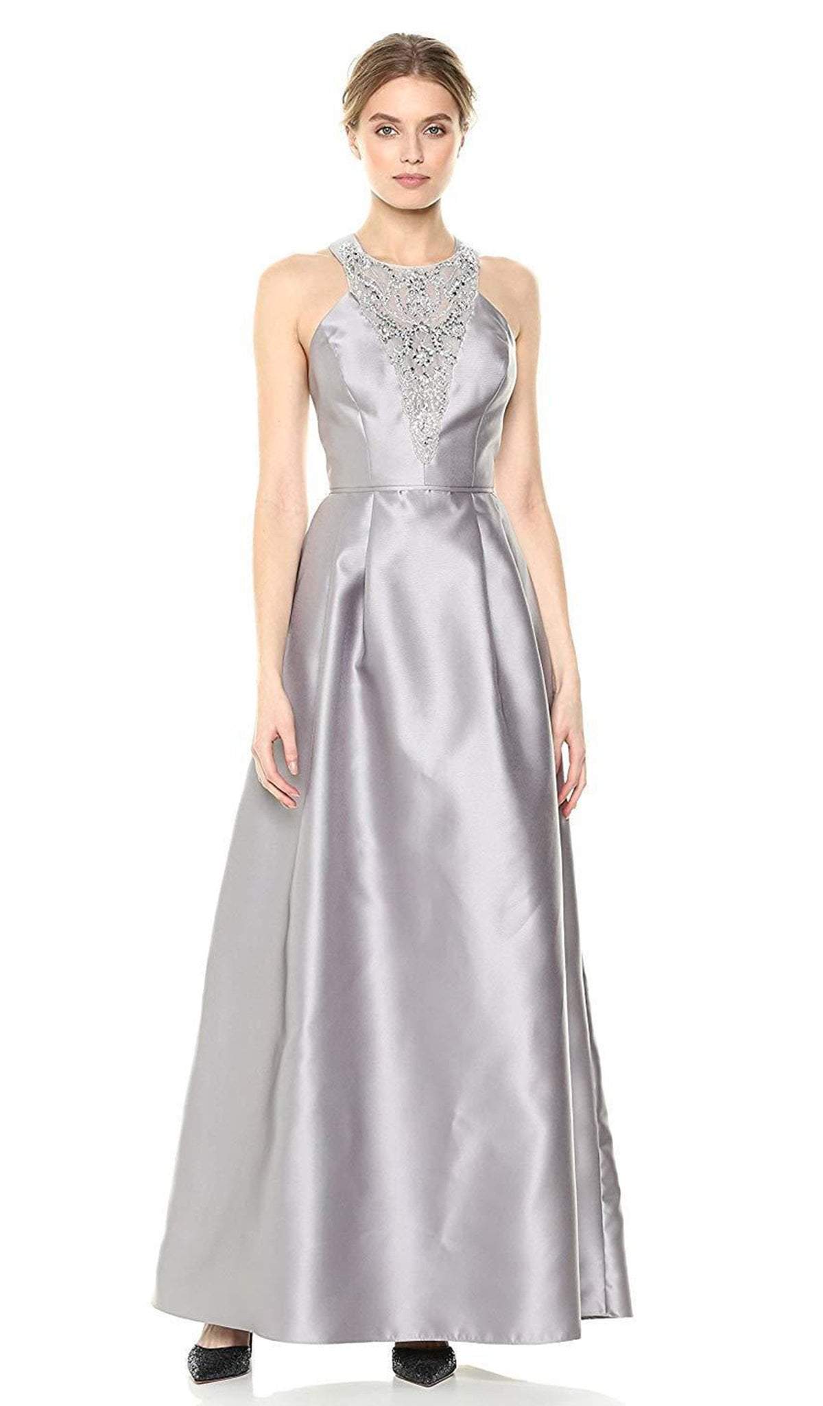 Adrianna Papell - AP1E203176 Embellished Halter Long A-line Dress
