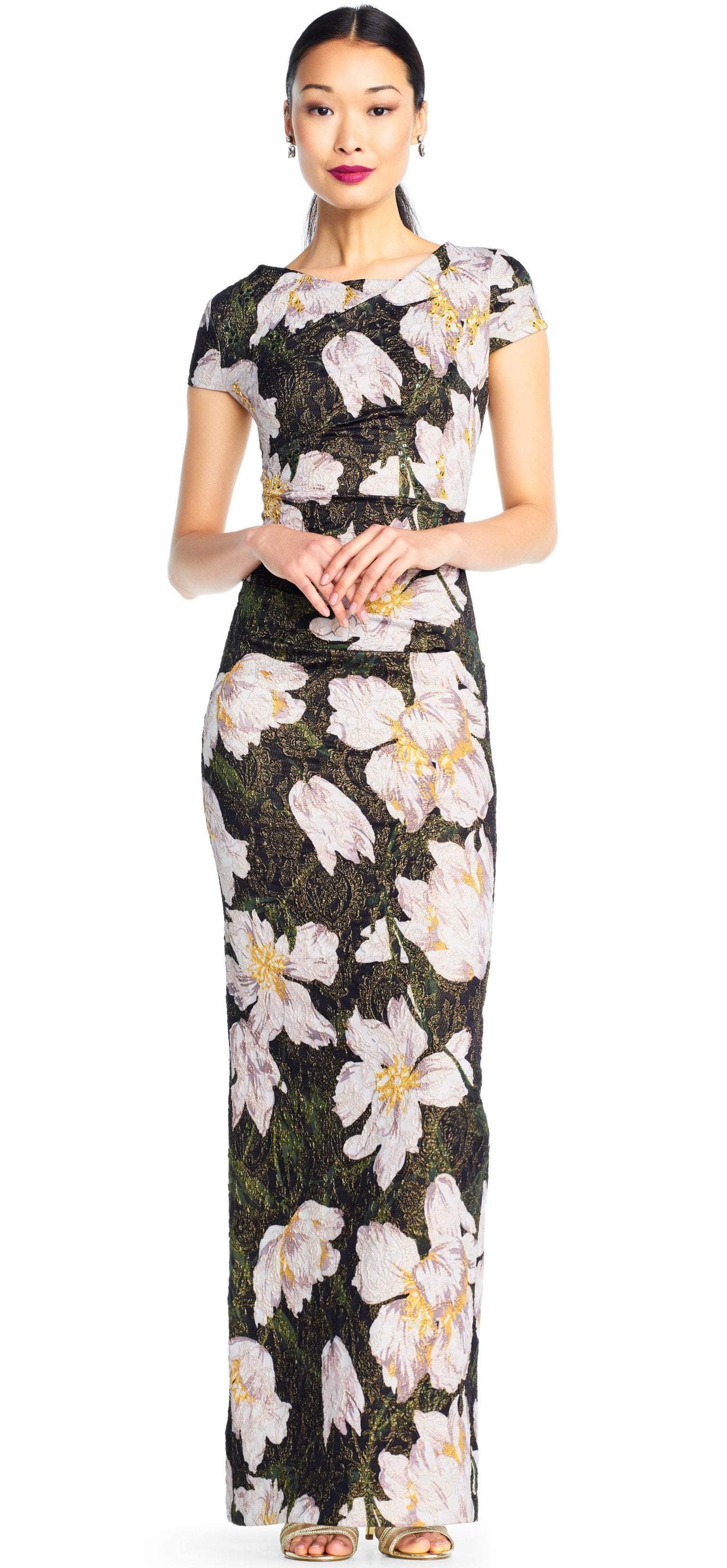 Adrianna Papell - AP1E203398 Floral Patterned Bateau Sheath Dress
